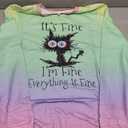 MNLYBABY It's Fine I'm Fine Everything Is Fine Sweatshirt Women Cute Black Cat Tee Tie Dye Cat lover Long Sleeve Top, Medium