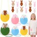 12 Sets Easter Bunny Plush Easter Egg Filler Plush Bunny Stuffed Animals with Fillable Felt Eggshell Bag Neck Hanger for Basket Stuffers Spring Party Favors Decor Crafts Goodie Bag