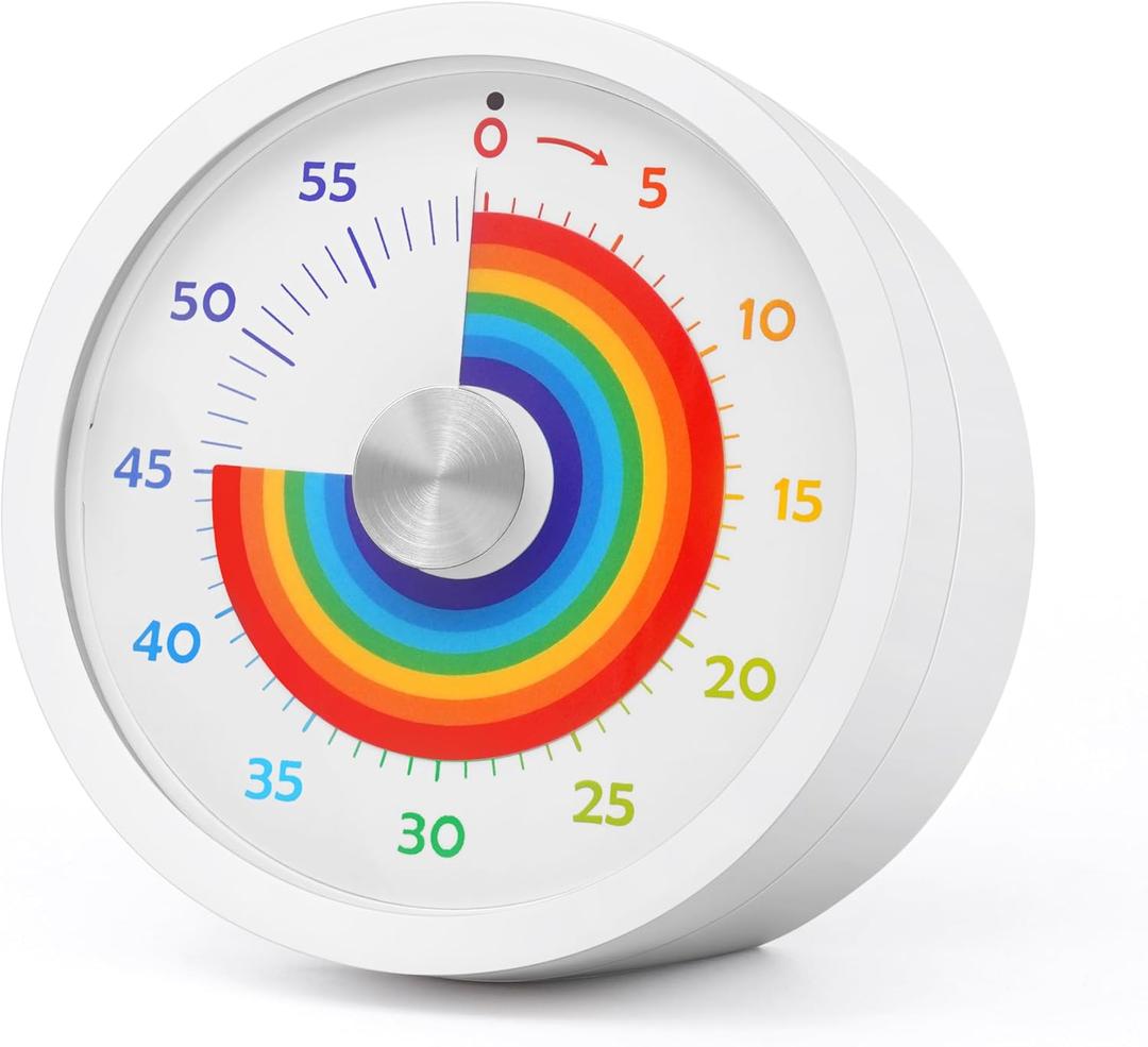 Visual Timer, Kitchen Timer Rainbow Disk 60 Minute Countdown Timer for Kids and Adults, Silent Time Management Tool(Rainbow) 2 Packs