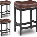 KATDANS Bar Stools Set of 1, Counter Height Stools 24 Inch Saddle Stools, PU Leather Modern Kitchen Barstools with Metal Base, KS861P-Red, 1Pcs
