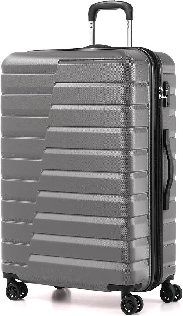 Coolife Expandable Large Checked Luggage with Spinner Wheels, Hard Shell Suitcase TSA Lock Rolling Travel Luggage 28-inch,Gray