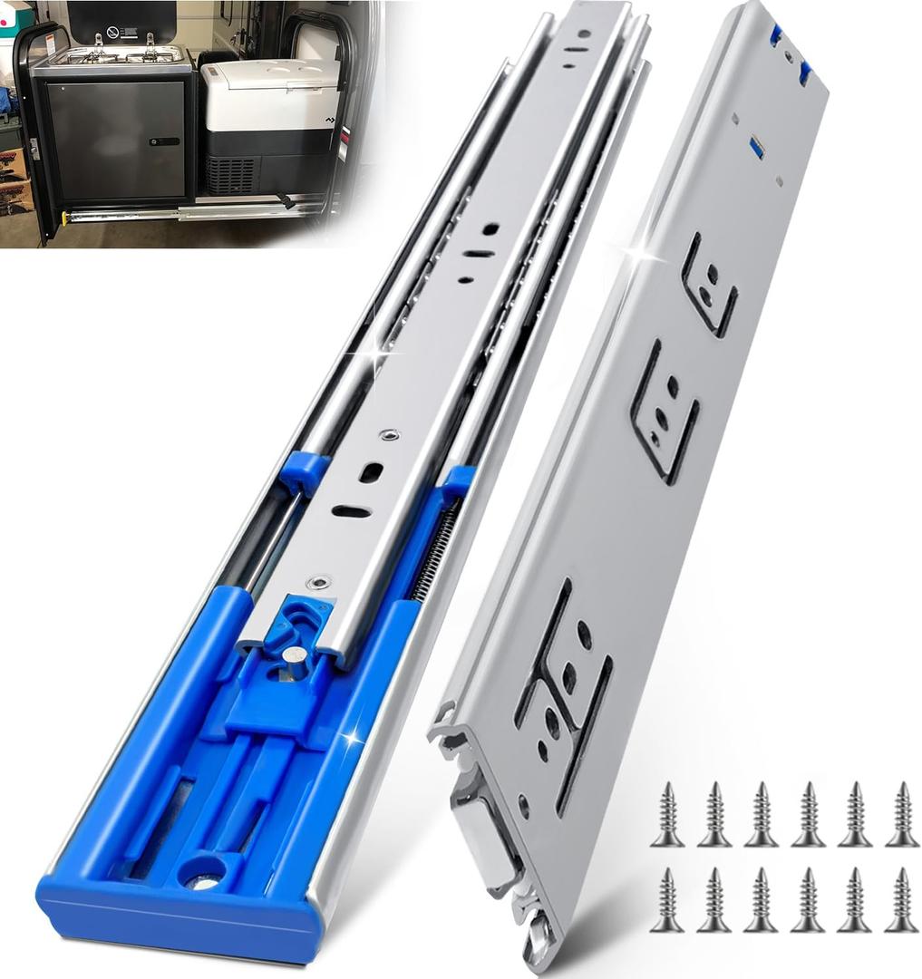 28 Inch 200lbs Soft Close Heavy Duty Drawer Slides, Side Mount Rails Full Extension Ball Bearing Cabinet Tool Box Runners Tracks Glides (1 Pair, with M4 Screws)