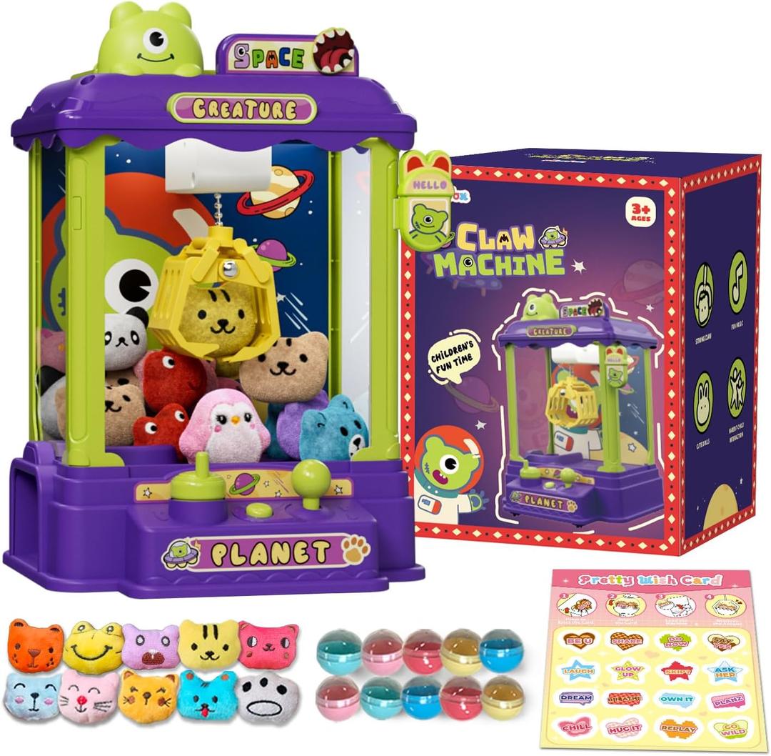 Mini Claw Machine for Kids, Monster-Themed Vending Machine Toys for Age 3-8, Claw Machines with Plush and Capsule Toy for Boys, Cool Birthday Gifts for Kids Age 3+, Perfect for Parties, Holidays