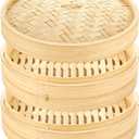 Bamboo Steamer Basket 12-Inch 2-Tier Steamer for Cooking, Chopsticks, Sauce Dish, Steaming Asian Food, Dim Sum, Dumpling, Rice, Bao Buns, Chinese, Vegetable Steam Pot
