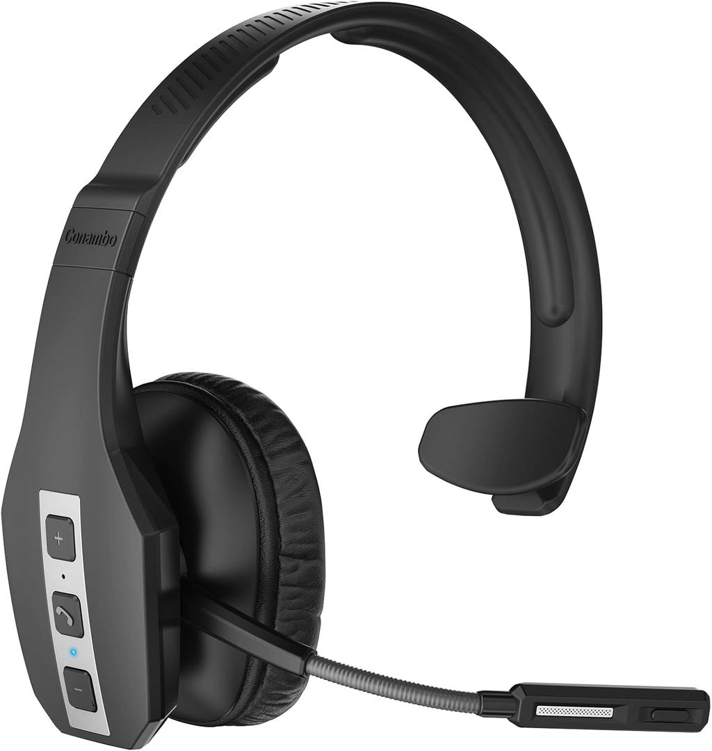 Conambo JBT600 Trucker Bluetooth Headset with Tri-Mic Noise Cancelling, CVC 8.0, Mute Button & 60Hrs Battery Life  Wireless Headset for Truck Drivers, Cell Phones & Office Use