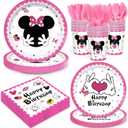 168pcs Pink Mouse Birthday Party Supplies Girls Cartoon Plates Napkins Disposable Paper Tableware Set for Girls 1st 2nd 3rd Birthday Party Decorations 24 Guests
