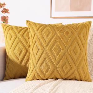 decorUhome Summer Couch Euro Sham Throw Pillow Covers 24x24 Set of 2, Decorative Soft Plush Faux Fur Wool Accent Pillow Covers for Modern Farmhouse Bed Sofa Living Room, Mustard Yellow