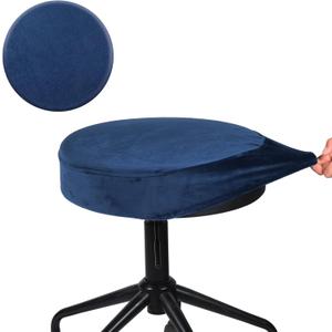 SINOSSO Bar Stool Cover, Super Soft Velvet Dia.13-15.5" Round Stretchy Washable Dustproof Slipcover for Upholstered Furniture (M, Navy,1 Count)