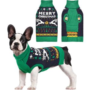 Vehomy Christmas Dog Sweater Xmas Pet Clothes Cat Puppy Turtleneck Knitwear with Christmas Trees Elks Snowflakes Xmas Knitted Sweaters Shirt Pullover Apparel for Small Medium Large Dogs M