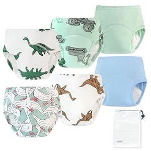 EZ Moms 6 Packs Absorption Toddler Potty Training Underwear. 100% Cotton Toilet Training Pants 1T Leakproof Reusable Kid Confident Toddler Panties Dinosaur Pee Pants with Potty Sticker Chart 1T