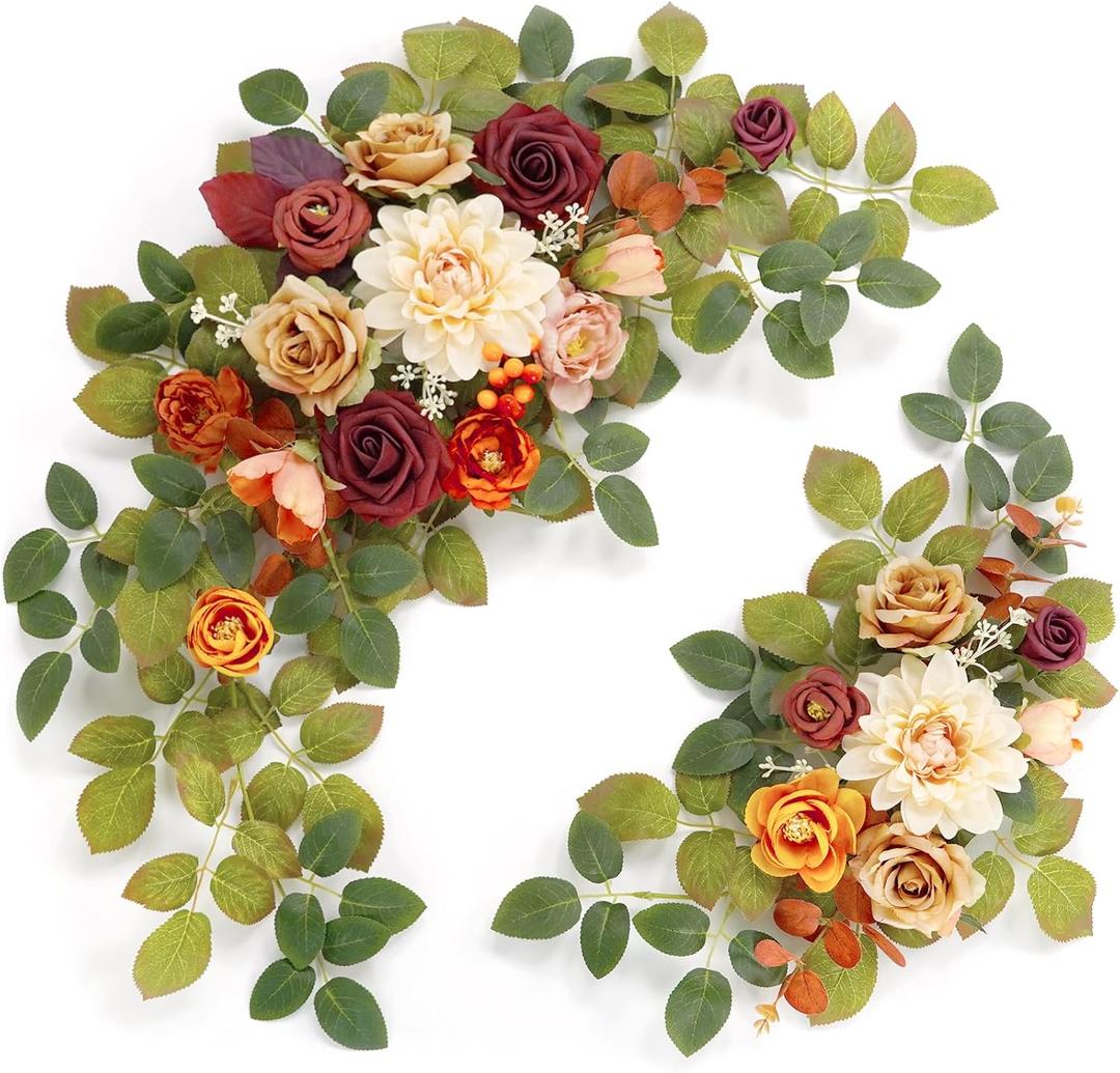 WEIERYUE(Pack of 2 Artificial Flowers Decorations, Wedding Flowers, Wedding, Banquet, Party, Reception Entrance Welcome Sign and Background Decoration(Sunset Orange)