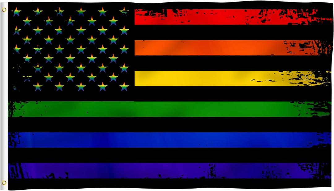 Rainbow Flag USA Stars Pride LGBTQ Flag 3x5 Ft American Gay Pride Flag Vivid Color and Double Stitched with Brass Grommets for Indoor Outdoor Decoration