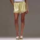 Women Satin Pajama Bottoms Lace Trim Silk Lounge Shorts Low Elastic Waist Panties French Knickers Slip Boxer Shorts (Small)