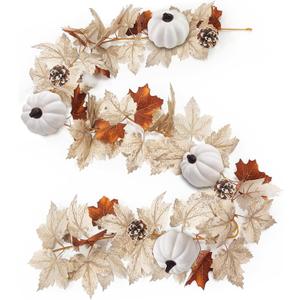 Fall Decor - Fall Garland - 5.9Ft Fall Maples Leaves Garland with Pumpkin Pinecone Thanksgiving Garlands Artificial Autumn Foliage Harvest Thanksgiving Decor for Home Indoor Mantle Wedding Christmas