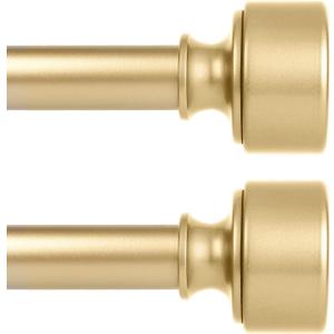 2 Pack Gold Curtain Rods for Windows 48 to 84 Inch(4-7ft), 1 Inch Diameter Heavy Duty Curtain Rod, Adjustable Decorative Drapery Poles 36-88", Brass Gold