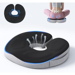 Memory Foam Donut Seat Cushion, Y-Shaped Orthopedic Pillow for Hemorrhoid & Tailbone Pain Relief, Sciatica, Pregnancy, Postpartum, Bed Sores & Surgery Recovery (Black)