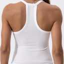 Danysu V Neck Racer Back Tank Top for Women Padded Ribbed Long Tank Fitted Basic Cami Tops (White, M)