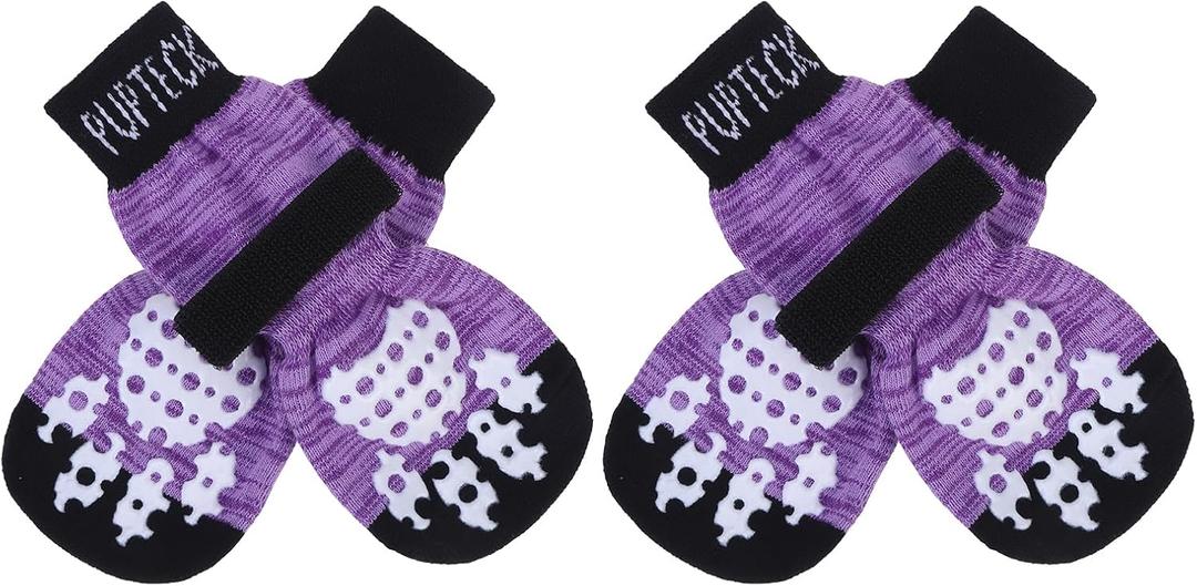 PUPTECK Anti-Slip Dog Socks with Double Sides Grips for Small Medium Large Dogs Hardwood Floors Prevents Licking, Dog Shoes for Hot Pavement Traction Control Paw Protector for Senior Dogs, Purple L PUPTECK Anti-Slip Dog Socks with Double Sides Grips for Small Medium Large Dogs Hardwood Floors Prevents Licking, Dog Shoes for Hot Pavement Traction Control Paw Protector for Senior Dogs, Purple L