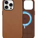 SHIELDON Case for iPhone 15 Pro Max 6.7", Genuine Leather/Magnetic Wireless Charging/Anti-Scratch/Non-Slip Grip/Shockproof/Slim Fit Phone Case Cover Compatible with iPhone 15 Pro Max 5G - Saddle Brown