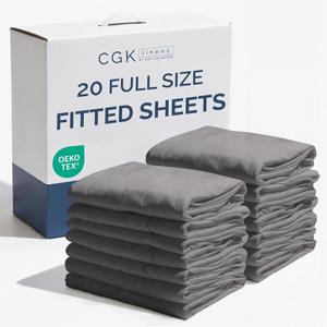Bulk Case Pack of 20 Fitted Sheets - (20) Full Size Fitted Sheets with Deep Pockets - Wholesale Bulk Bedding for Hotels, Spas & Airbnbs - Breathable, Cooling, Soft & Wrinkle Free - (Full, Dark Grey)