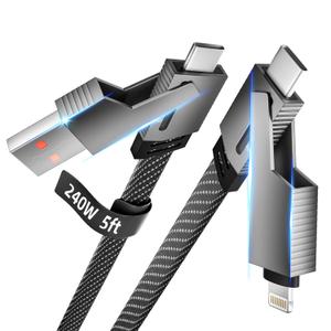 4 in 1 Charging Cable Fast Charging,240W USB C Cable 4-in-1 USB Multi Charging Cable with E-Mark Chip, Multiple iPhone Charger Cord for iPhone 16/15/14/13 Series/Tablets/Samsung Galaxy & More(5FT)