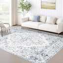 6x9 Area Rugs for Living Room: Washable Rug Vintage Large Rugs Soft Non Slip Low Pile Rug Floral Distressed Floor Carpet for Bedroom Kitchen Nursery Dining Room Home Office (Blue, 6'x9')