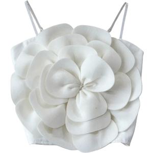 GORGLITTER Women's Flower Backless Summer Going Out Crop Tops Trendy Y2K Boho Sleeveless Cute Vacation Dressy Tube Top (White, L)