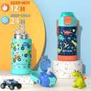 Kids Insulated Water Bottle with Pop-Open Straw & Spout 2-in-1 Lid, 14oz Kids Insulated 18/8 Stainless Steel Water Bottle for School Girls Boys Toddler Water Bottle Leak Proof Toddler Cups, Macaron
