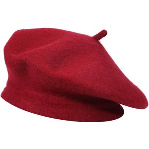 ZLYC Wool French Beret Hat Solid Color Beret Cap for Women Girls (One Size, Garnet)