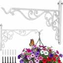 Landhoow 2 Pcs 15.6" Large Cast Iron Hanging Outdoor Wall Hanger White Heavy Duty Basket Hook Braces Vintage Decorative Shelf Garden Planter Flower Hook for Pot Lantern Wind Chime Hummingbird Feeder