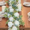 6FT Artificial Eucalyptus White Flower Garland with Roses & Baby's Breath
Floral Garland with 10 Big Rose Head for Wedding Flower Arrangement, Table Centerpieces, Fireplace, Wall Backdrop, Home Decor