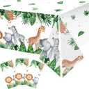 Jungle Safari Party Tablecloth Wild One Tablecloth Animal Print Table Cover Sage Green Baby Shower Decorations Zoo Plastic Table Cover for Boys Kids Birthday Decoration Supplies, 108 x 54 Inch (3 Pcs)