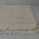 Ultra Soft Pre-Washed Warm Quilted Throw Blanket, Ruffle Fringed Cream Boho Decorative Throw, Stone Washed Chic Rustic Blanket for Sofa Couch Bed Chair, 50"x 60"