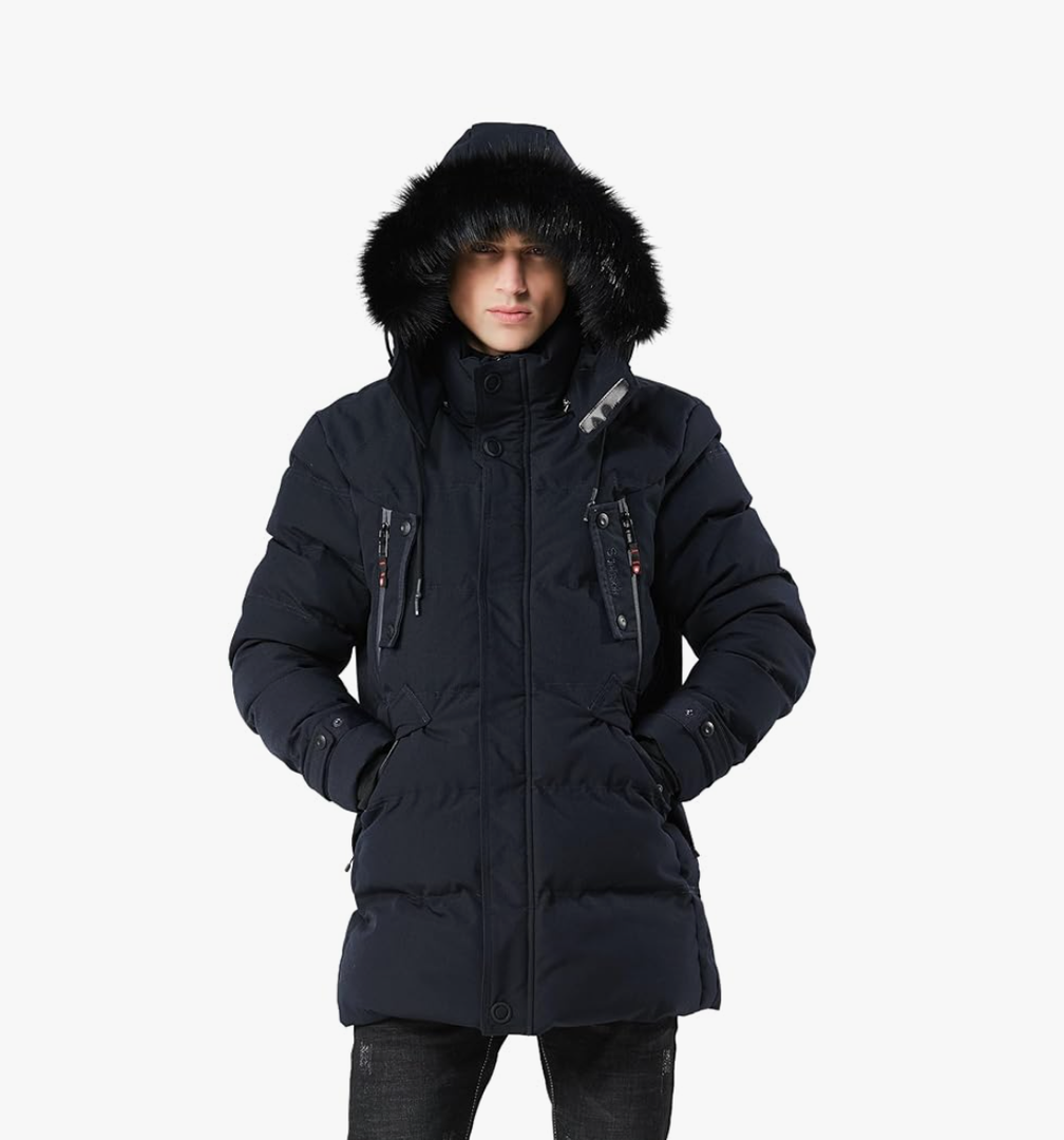 WEEN CHARM Men's Warm Parka Ski Jacket Water Resistant Puffer Jacket Long Winter Coat with Removable Faux Fur Hood. 3XL