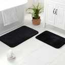 MIULEE Microfiber Bathroom Rugs and Mats Sets 2 Pieces Extra Thick Non Slip Bath Mat Absorbent Soft Shaggy Washable Quick Dry Rug for Bath Room Floor Restroom, 16"x24"+20"x30", Black