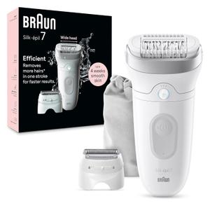 Braun Epilator Silk-pil 7, Hair Removal Device, Women Shaver & Trimmer, Wet and Dry, Wide Head, Includes Shaver Head and Trimmer Comb, SE7-041, Silver
