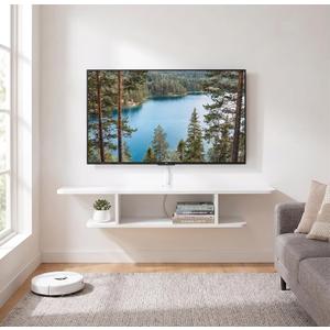 GHC Floating TV Stand, Wall Mounted Entertainment Center and Cabinet Shelf, TV Console with Storage, Media Console for DVD Player, Space-Saving Under TV Shelf for Bedroom, Living Room (White)