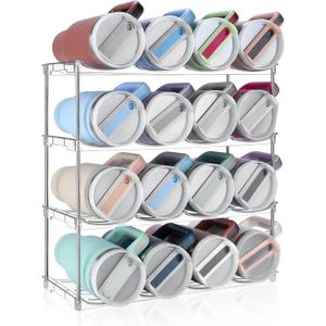 Stackable Water Bottle Organizer, Large Compartment Water Bottle Holder for Stanley 40 oz Tumbler, Kitchen Storage Organizer for Stanley Cup Accessories, Tumbler Organizer Wine Rack - Hold 16 Bottles, 4Pack