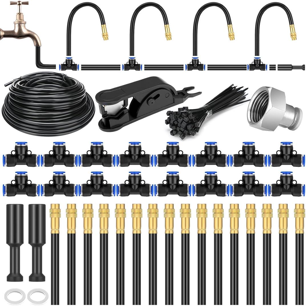 MorningRo 49 ft Drip Irrigation Kit, 5/16" Tube Automatic Watering System with 16pcs 360 Adjustable Brass Nozzles, Water Saving DIY for Garden, Lawn, Yard, Greenhouse Plants