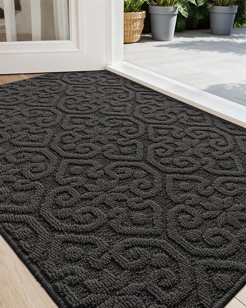DEXI Front Door Entryway Mat Non Slip, Washable Inside Entrance for House Floor Low Profile, Thin Entry Doormat Absorbent Dirt Trapper, 32x48 Dark Grey