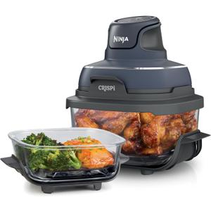 Ninja Crispi 4-in-1 Portable Glass Air Fryer Cooking System, 4QT & 6 Cup Glass Containers with Storage Lids, Easy Meals, Microwave, Freezer & Dishwasher Safe, Air Fry, Bake & More, Cyberspace, FN101GY