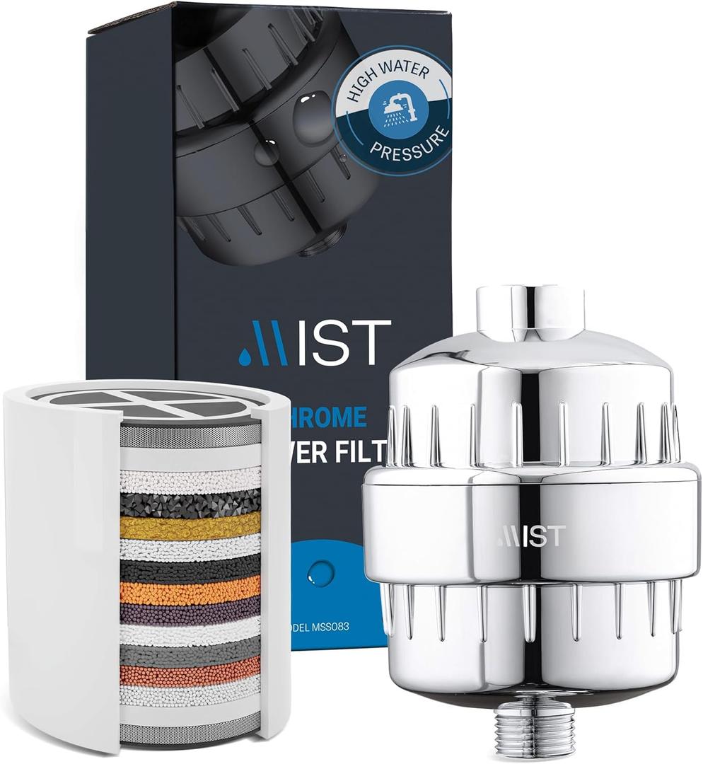 Mist Shower Filter for Hard Water Improves Skin, Hair, and Nails - High Output Shower Head Filter Softens Water and Removes Chlorine and Heavy Metals, Chrome