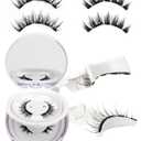 Magnetic Eyelashes with Applicator Reusable Magnetic Lashes Kit Waterproof No Glue Needed False Eyelashes for Sensitive Eyes2 Pairs - Natural Look & Manga Style