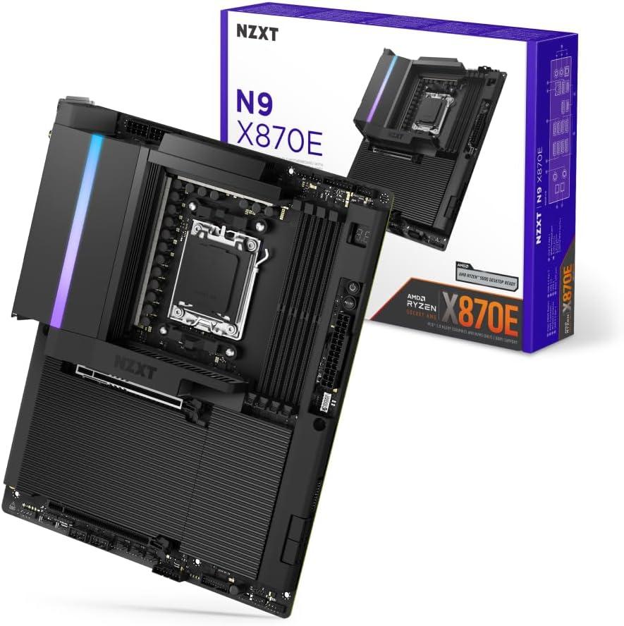 NZXT N9 X870E - AMD X870E AM5 ATX Gaming Motherboard for Ryzen 9000/8000/7000-20+2+1, DDR5, 4X M.2, PCIe 5.0, Wi-Fi 7, 5GbE, USB 4  Full-Metal Cover, M.2 Quick-Release Latches  Black