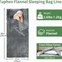 Tuphen Flannel Sleeping Bag Liner, XXL Fluffy Adult Sleeping Sack with Hidden Zipper for Warm or Cold Weather, Thick Travel Sheets for Hotel,Camping,Backpacking,Traveling & Dirty Proof,Gray,86 x 41