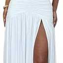 Cupitool Halter Deep V Neck Maxi Dresses for Women Sexy Summer Flowy Sleeveless High Slit Ruched Club Party Long Dress, Medium 