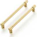Ravinte 2 Pack 6-1/4 Inch Hole Center Solid Kitchen Cabinet Handles Brushed Brass Dresser Pulls Cabinet Drawer Pulls for Kitchen Cupboard Hardware