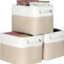 Foldable Storage Bin Collapsible Fabric Storage Basket Cube with Durable Handles Closet Organizer Bins for Organizing Shelves Drawers, Set of 3, 12" x 10" x 9.5", Beige