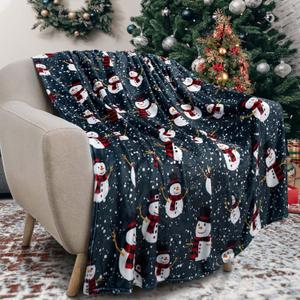 Merry Christmas Snowman Throw Blanket - 50x60 Inch Soft, Lightweight, Cozy Plush Blanket for Holiday Xmas Decor Gifts