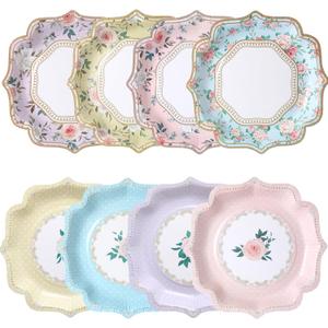 DUBEDAT Floral Paper Plates - 48 PK - 9 Inch Flower Disposable Dinner Plates for Tea Party Baby Shower Brial Shower Birthday Wedding